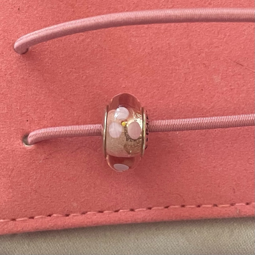Pandora Sterling Silver & Clear Glass Murano Bead with Pink Flowers
